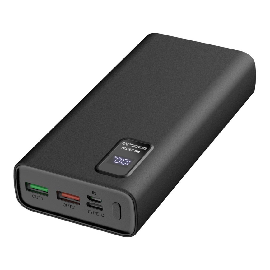 Повербанк (УМБ) з LED дісплеєм Power Delivery 20000 mAh 3,7V чорний