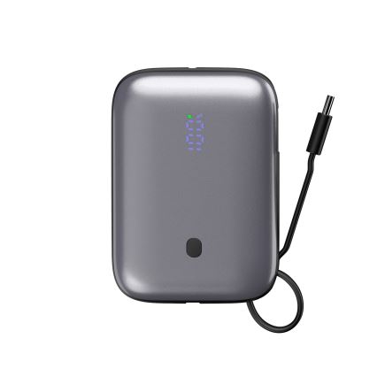 Портативний зарядний пристрій 10000 мАг 20 Вт Power Delivery компактний з вбудованим USB-C кабелем для намотування 1 м чорний