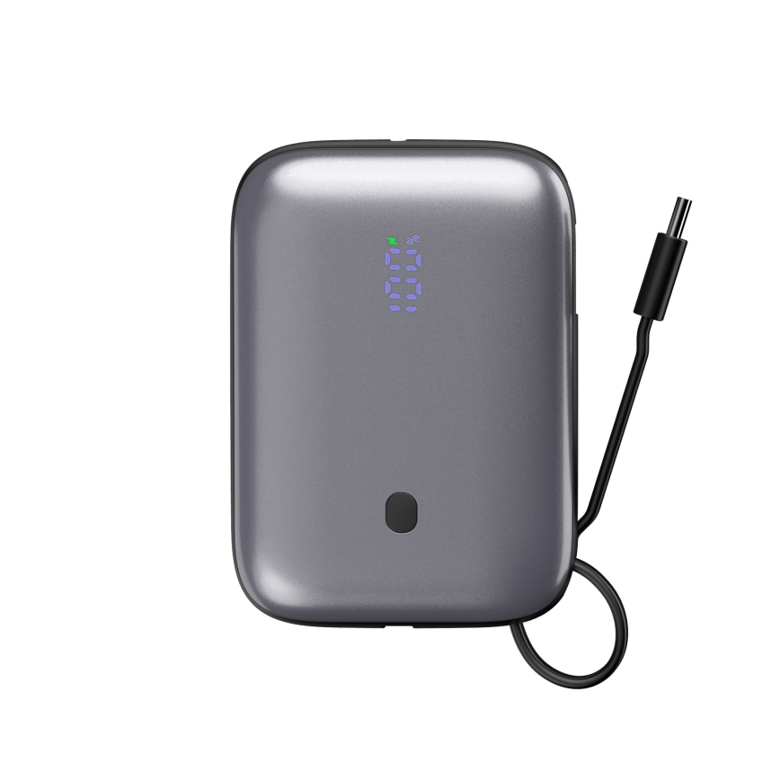 Портативний зарядний пристрій 10000 мАг 20 Вт Power Delivery компактний з вбудованим USB-C кабелем для намотування 1 м чорний