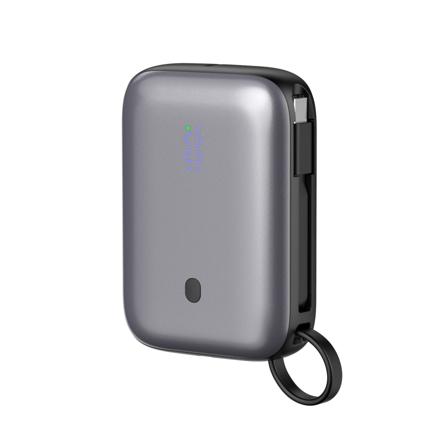 Портативний зарядний пристрій 10000 мАг 20 Вт Power Delivery компактний з вбудованим USB-C кабелем для намотування 1 м чорний