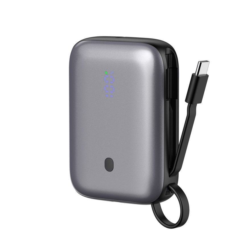 Портативний зарядний пристрій 10000 мАг 20 Вт Power Delivery компактний з вбудованим USB-C кабелем для намотування 1 м чорний