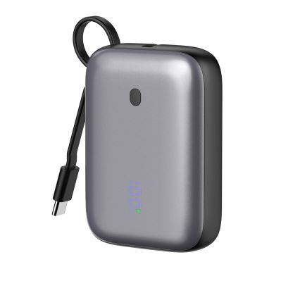 Портативний зарядний пристрій 10000 мАг 20 Вт Power Delivery компактний з вбудованим USB-C кабелем для намотування 1 м чорний