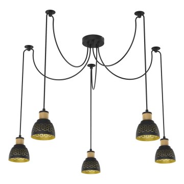 Prezent 27525 - Подвесная люстра MESCALA 5xE14/40W/230V паук черный/каучуковое дерево