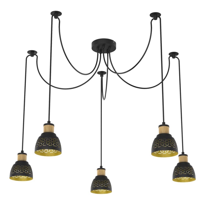 Prezent 27525 - Подвесная люстра MESCALA 5xE14/40W/230V паук черный/каучуковое дерево