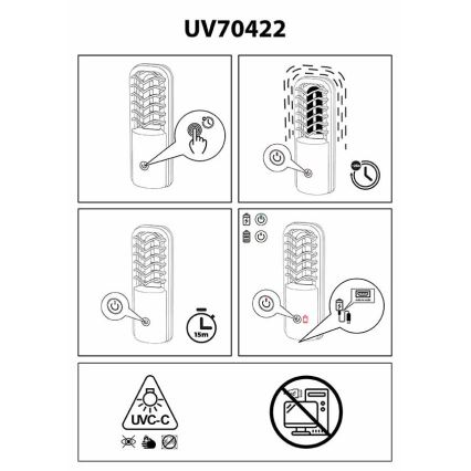 Prezent 70422 - Переносная дезинфицирующая бактерицидная лампа UVC/2,5W/5V USB