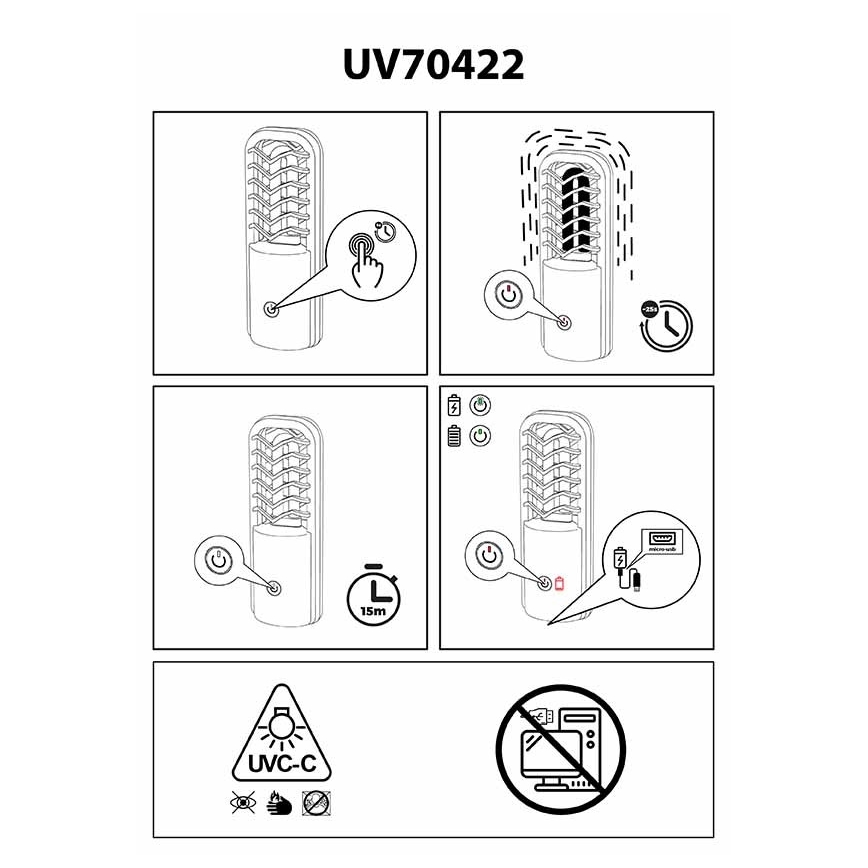 Prezent 70422 - Переносная дезинфицирующая бактерицидная лампа UVC/2,5W/5V USB