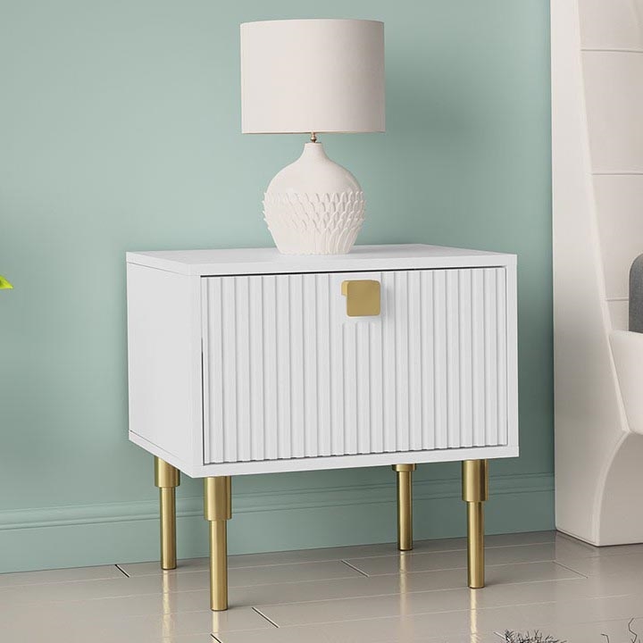 Приліжкова тумбочка DORSET 50x50 см білий/золотий