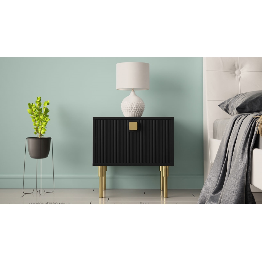 Приліжкова тумбочка DORSET 50x50 см чорний/золотистий