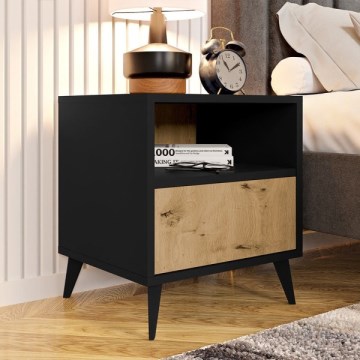 Приліжкова тумбочка OVESSI 52x47 см чорний/дуб артісан
