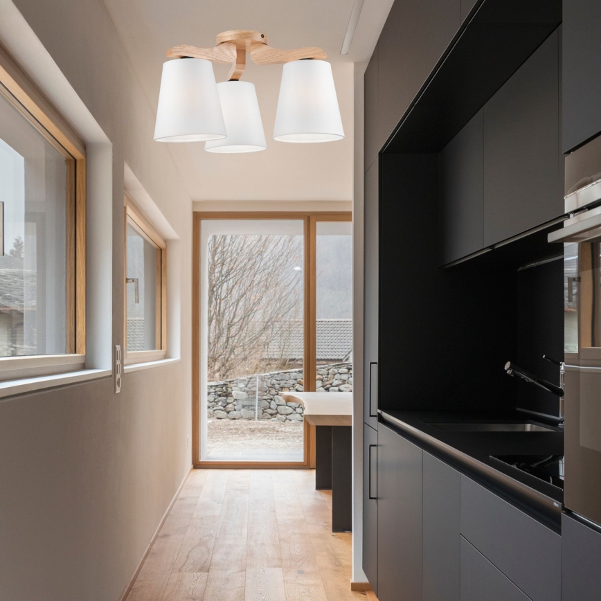 Припотолочная люстра ANDREA 3xE27/60W/230V дуб/белая