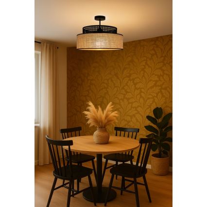 Припотолочная люстра BOHO 1xE27/60W/230V диаметр 40 см черный/ротанг