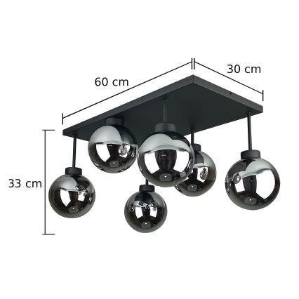 Припотолочная люстра DEA 6xE14/60W/230V черный/дымчатый черный