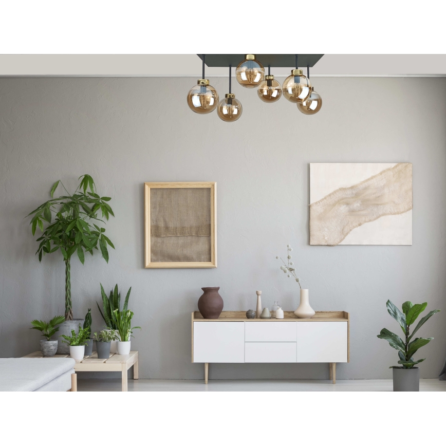 Припотолочная люстра DEA 6xE14/60W/230V черный/золотистый/дымчатый бежевый