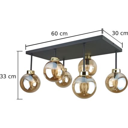 Припотолочная люстра DEA 6xE14/60W/230V черный/золотистый/дымчатый бежевый