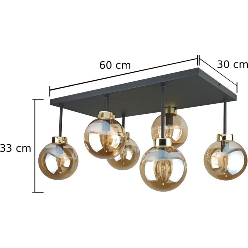 Припотолочная люстра DEA 6xE14/60W/230V черный/золотистый/дымчатый бежевый