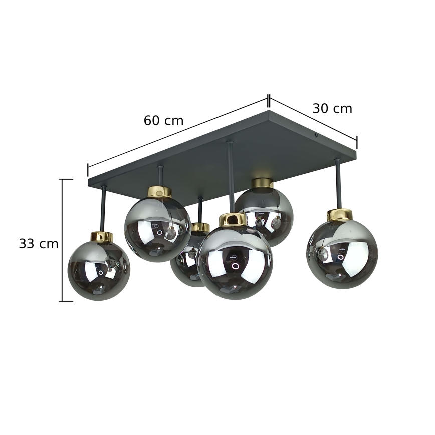 Припотолочная люстра DEA 6xE14/60W/230V черный/золотистый/дымчатый черный