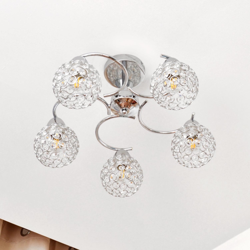 Припотолочная люстра DORIS 5xE27/15W/230V блестящий хром/прозрачный