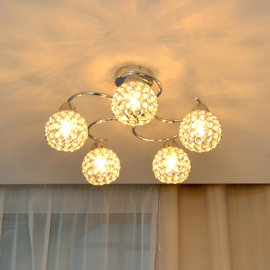 Припотолочная люстра DORIS 5xE27/15W/230V блестящий хром/прозрачный