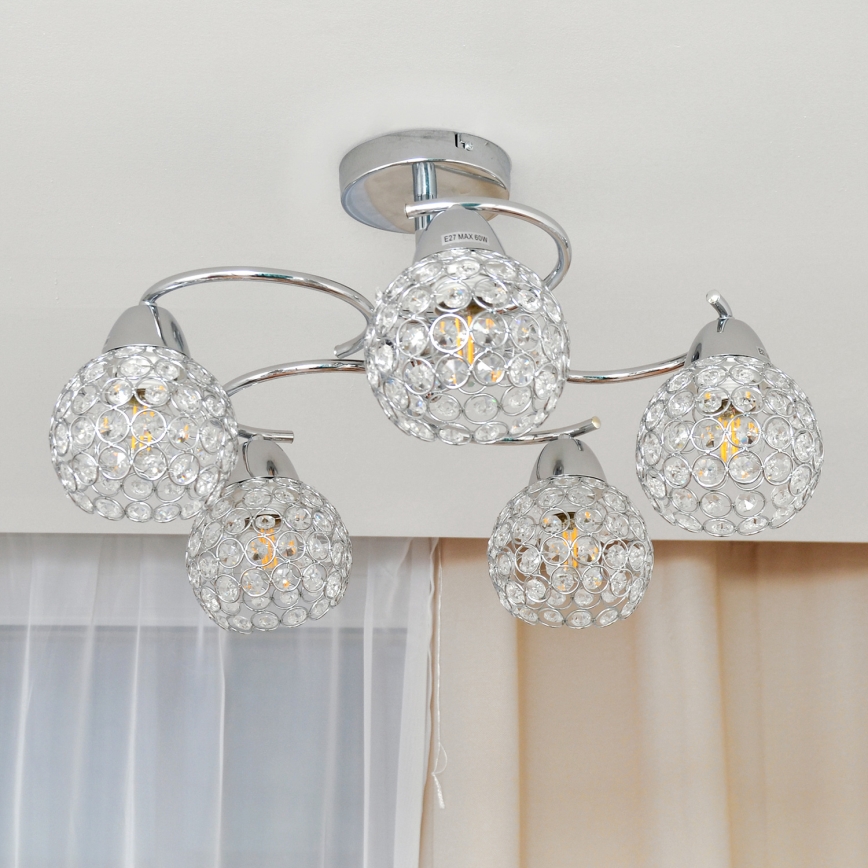 Припотолочная люстра DORIS 5xE27/15W/230V блестящий хром/прозрачный