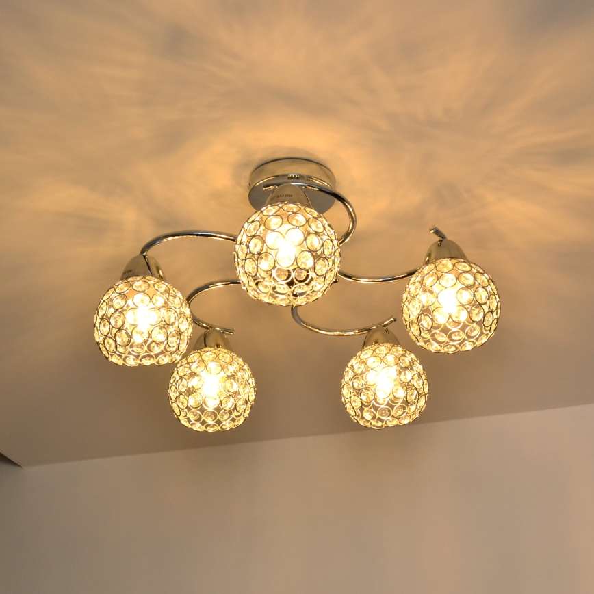 Припотолочная люстра DORIS 5xE27/15W/230V блестящий хром/прозрачный