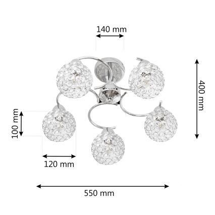Припотолочная люстра DORIS 5xE27/15W/230V блестящий хром/прозрачный
