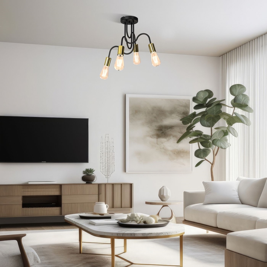 Припотолочная люстра DOW 4xE27/60W/230V черный/золотистый