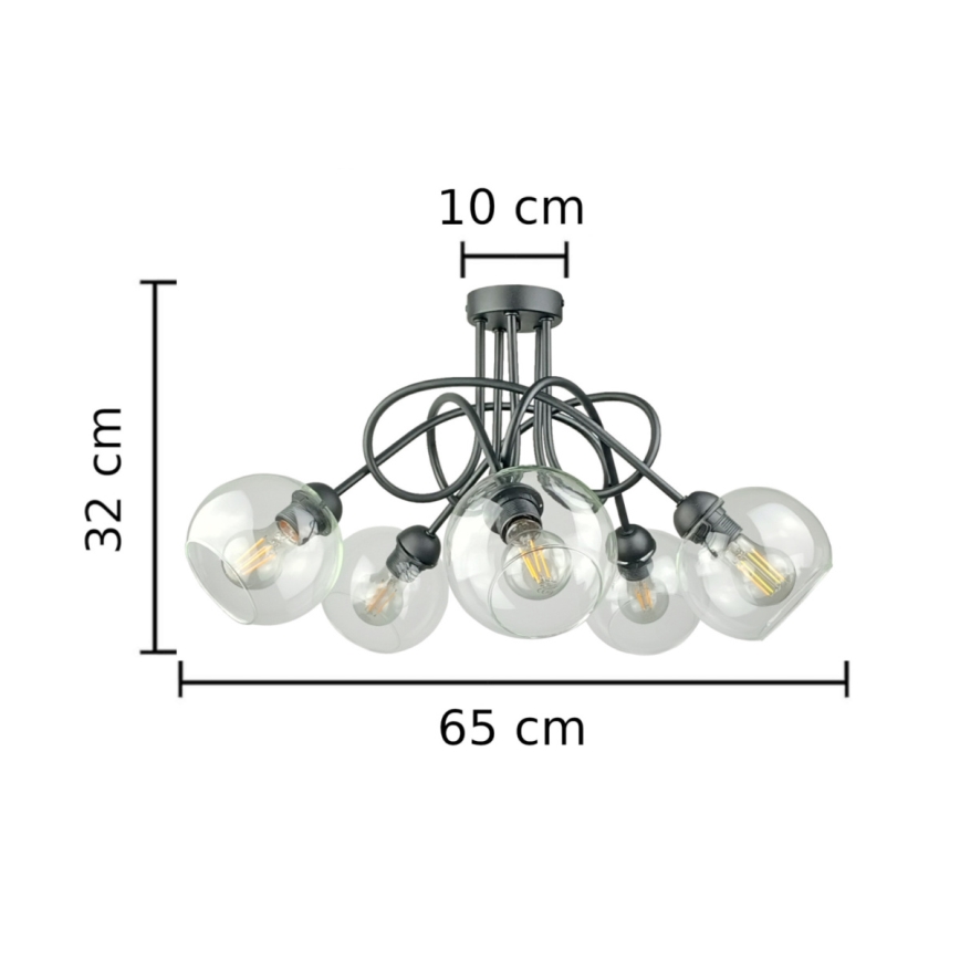 Припотолочная люстра EVIE 5xE27/60W/230V антрацит/прозрачный