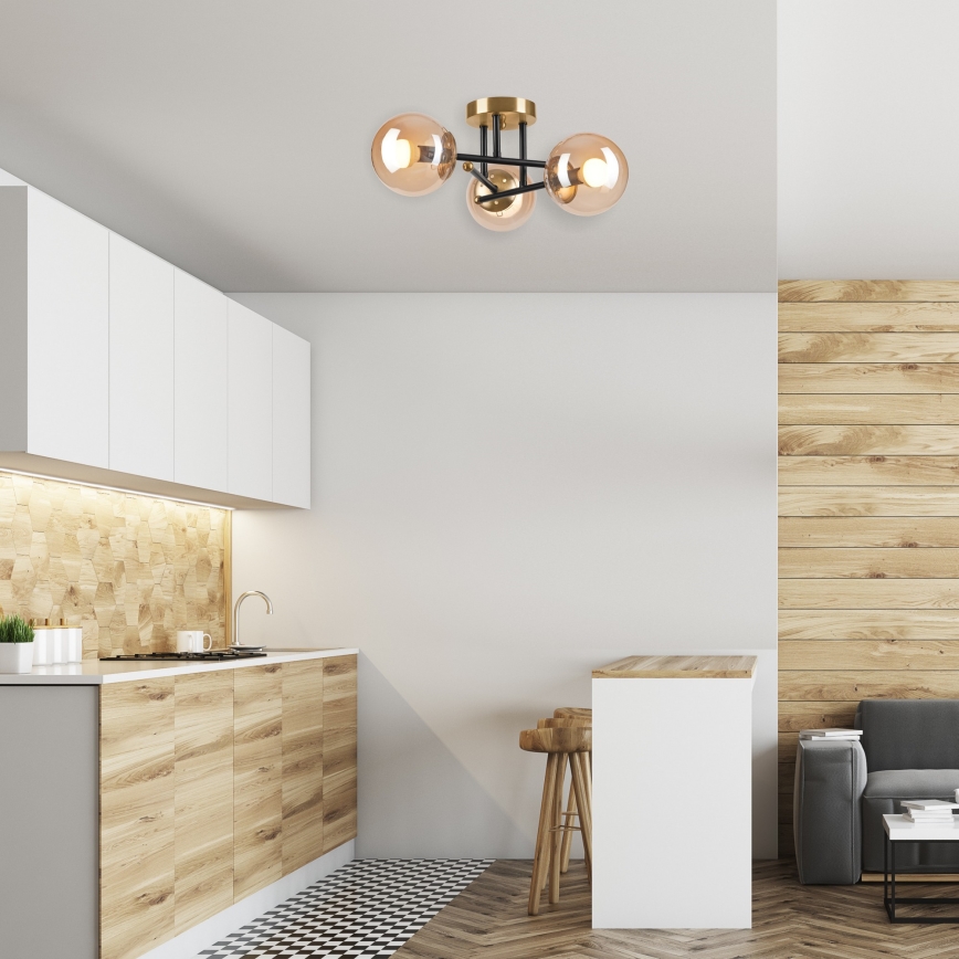 Припотолочная люстра MALENA 3xE14/5W/230V золотистый/черный/дымчатый бежевый