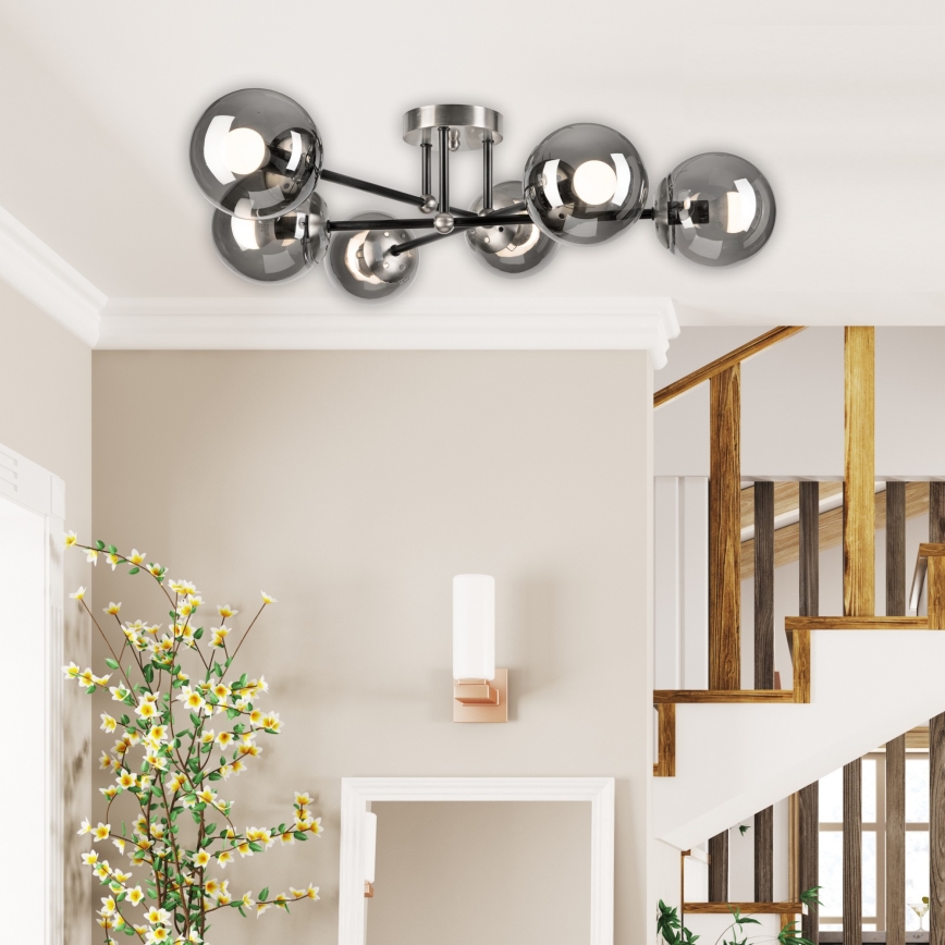 Припотолочная люстра MALENA 6xE14/5W/230V матовый хром/дымчатый