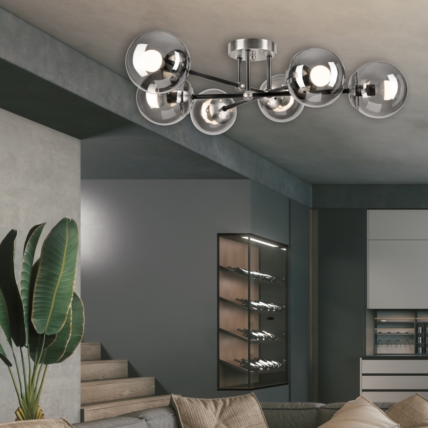 Припотолочная люстра MALENA 6xE14/5W/230V матовый хром/дымчатый