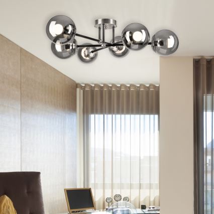 Припотолочная люстра MALENA 6xE14/5W/230V матовый хром/дымчатый