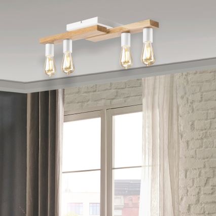 Припотолочная люстра MATTE 4xE27/15W/230V белый/дуб