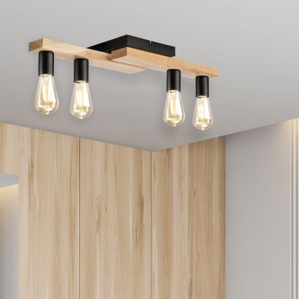 Припотолочная люстра MATTE 4xE27/15W/230V черный/дуб