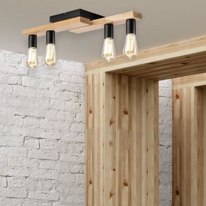 Припотолочная люстра MATTE 4xE27/15W/230V черный/дуб