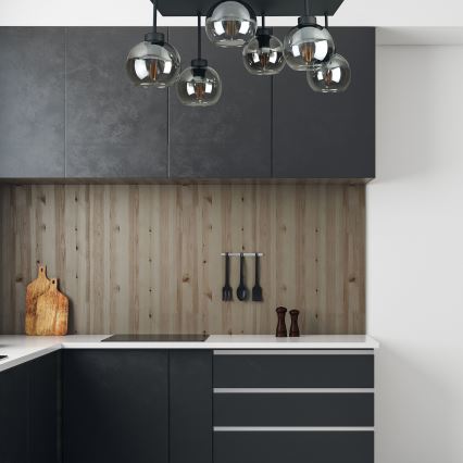 Припотолочная люстра NESSA 6xE27/60W/230V черный/дымчатый черный