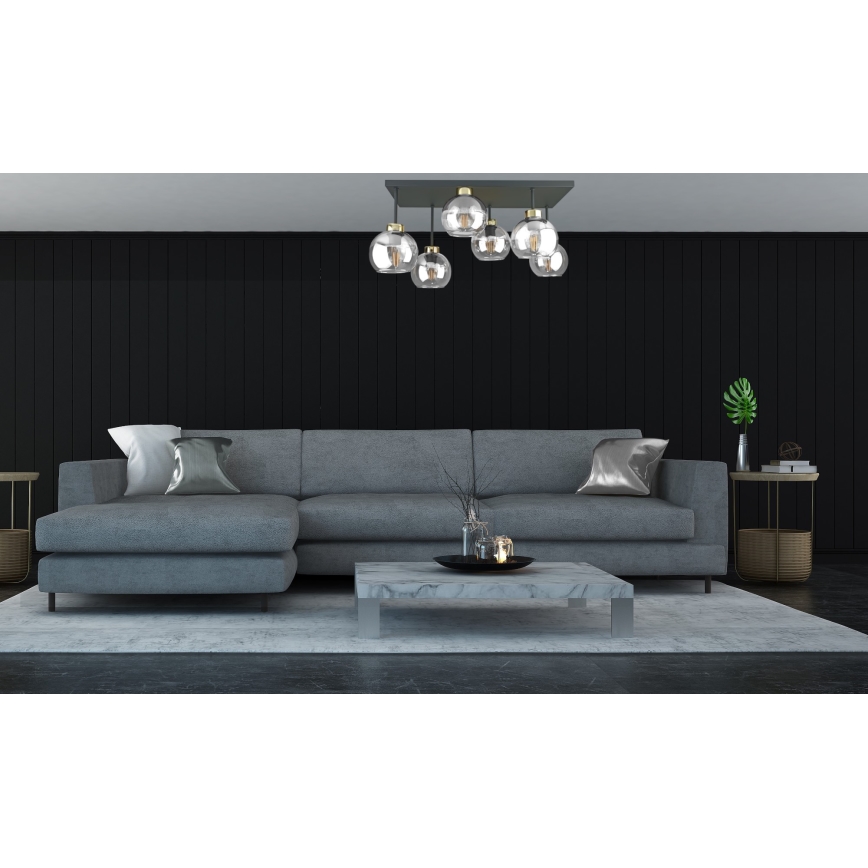 Припотолочная люстра NESSA 6xE27/60W/230V черный/золотистый/прозрачный