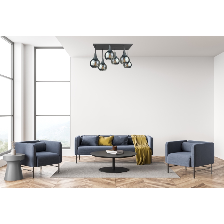 Припотолочная люстра SOMA 6xE27/60W/230V черный/дымчатый черный