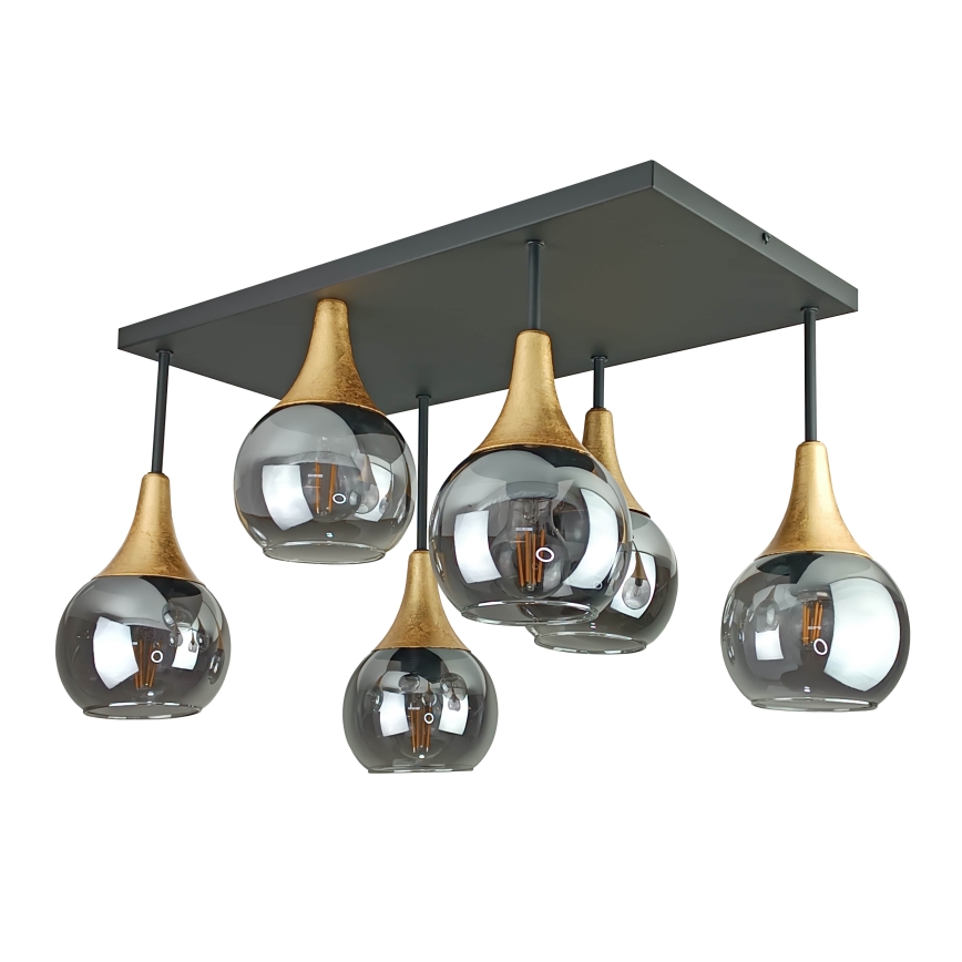 Припотолочная люстра SOMA 6xE27/60W/230V черный/золотистый/дымчатый черный