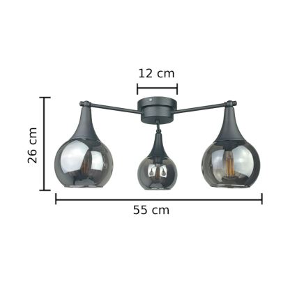Припотолочная люстра STAR 3xE27/60W/230V черный/дымчатый черный
