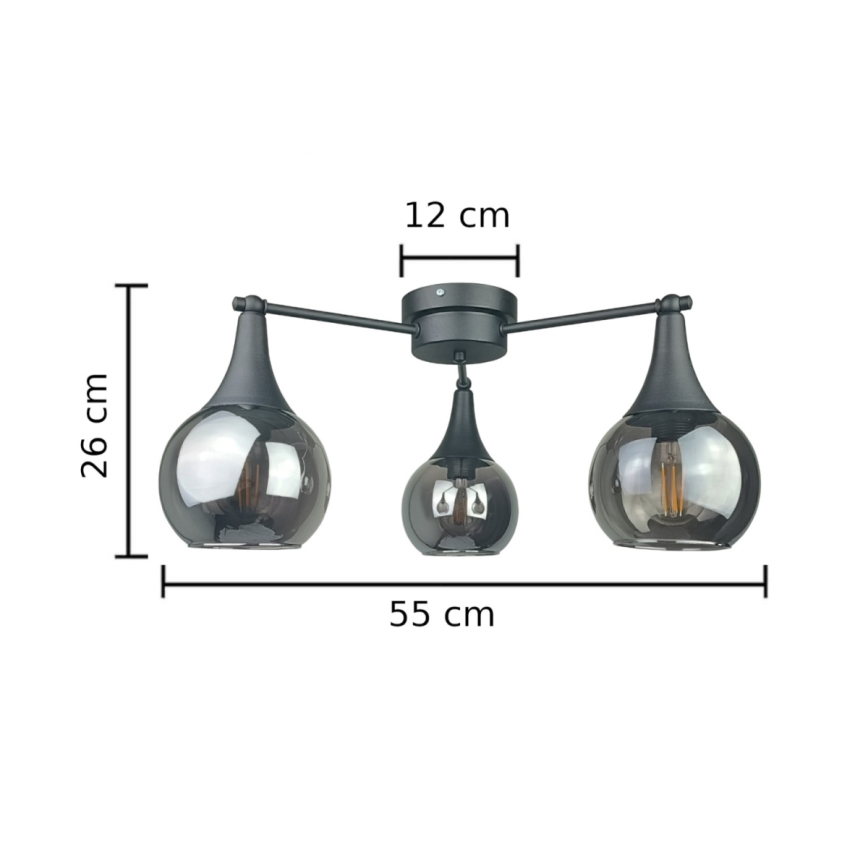Припотолочная люстра STAR 3xE27/60W/230V черный/дымчатый черный