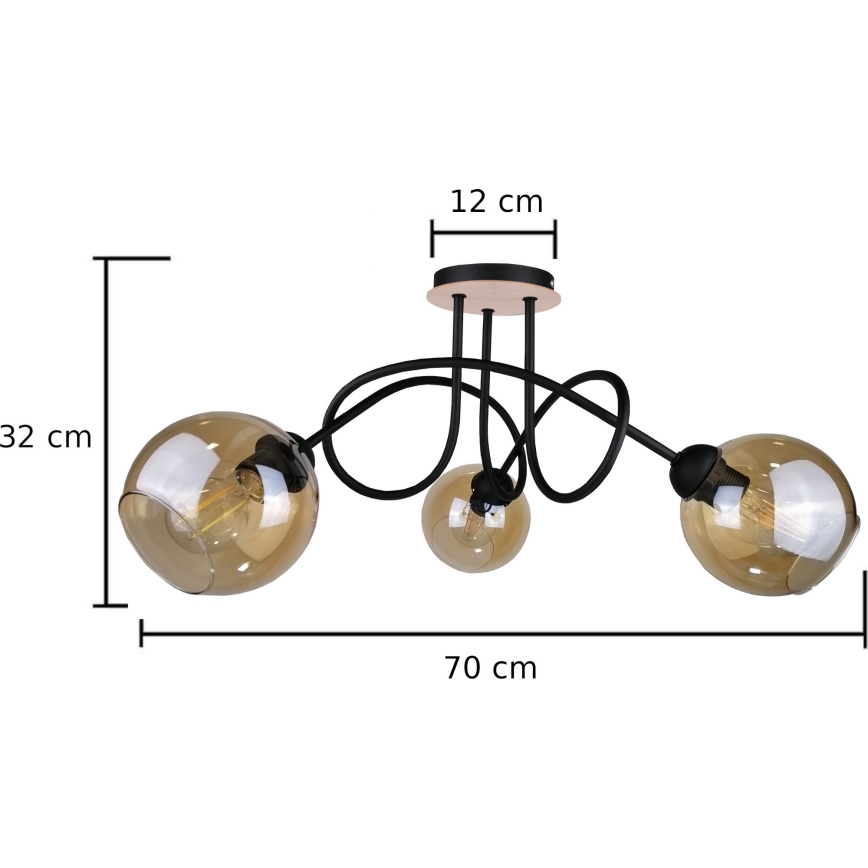Припотолочная люстра VENUS WOOD 3xE27/60W/230V черный/дымчатый коричневый