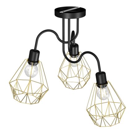 Припотолочная люстра BERGEN 3xE27/60W/230V черная/золотая