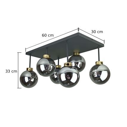 Припотолочная люстра DEA 6xE14/60W/230V черный/золотистый/дымчатый черный