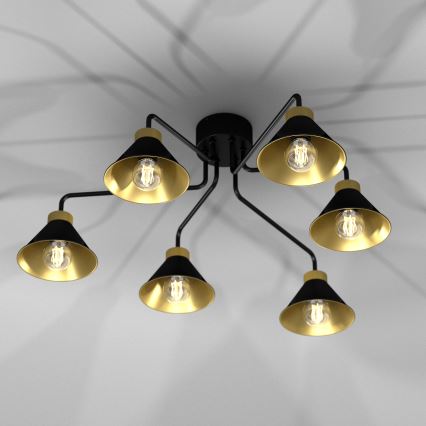Припотолочная люстра DEMET 6xE27/60W/230V черный/золотистый