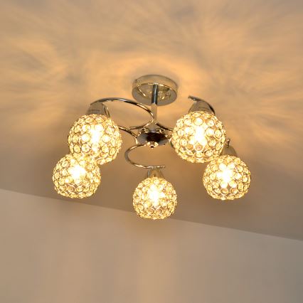 Припотолочная люстра DORIS 5xE27/15W/230V блестящий хром/прозрачный