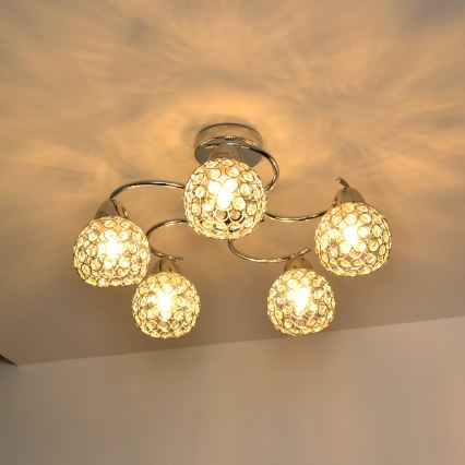 Припотолочная люстра DORIS 5xE27/15W/230V блестящий хром/прозрачный