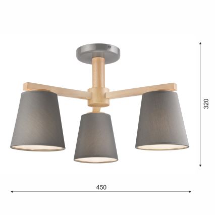 Припотолочная люстра ELLIE 3xE27/60W/230V серый/бук - сертифицировано FSC