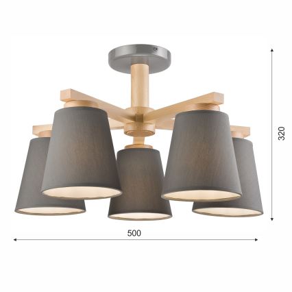 Припотолочная люстра ELLIE 5xE27/60W/230V серый/бук - сертифицировано FSC