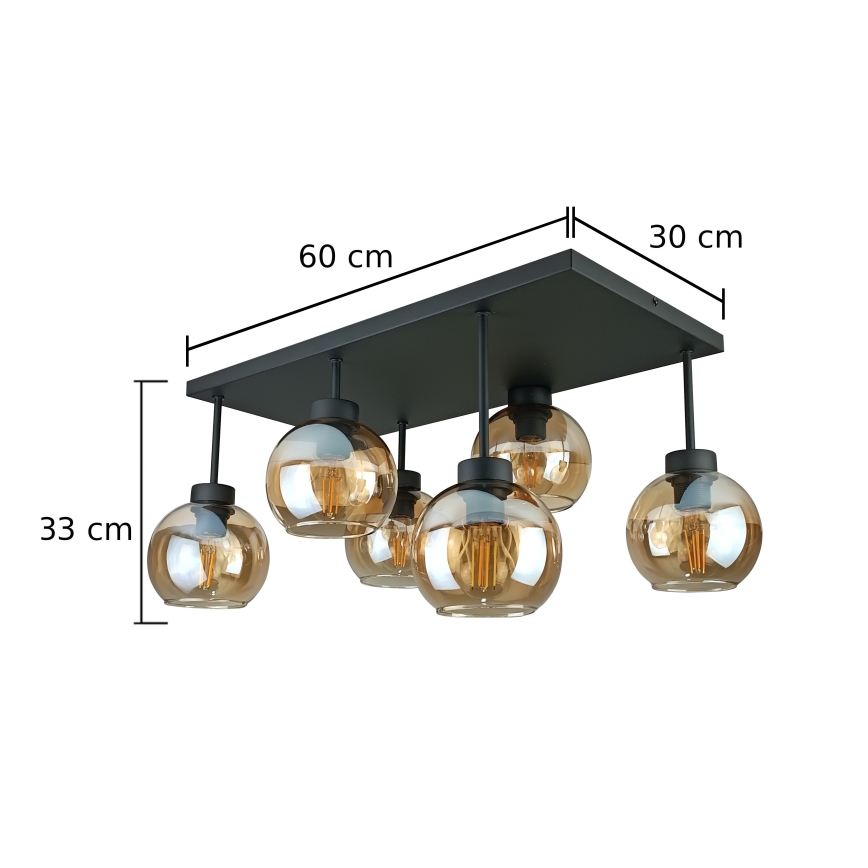 Припотолочная люстра NESSA 6xE27/60W/230V черный/дымчатый бежевый