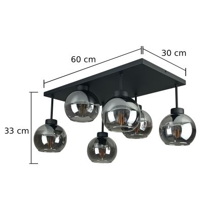 Припотолочная люстра NESSA 6xE27/60W/230V черный/дымчатый черный